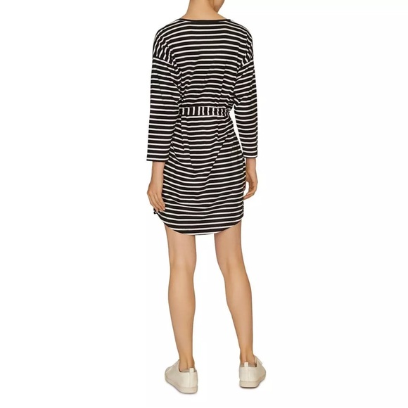 💙💛 Sanctuary Black White Striped Sullivan Henley Scoop Neck T-Shirt Dress - Picture 11 of 11
